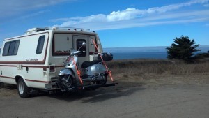 The heavy duty Sport Motorcycle Carrier from DiscountRamps.com trailers the Vespa nicely!